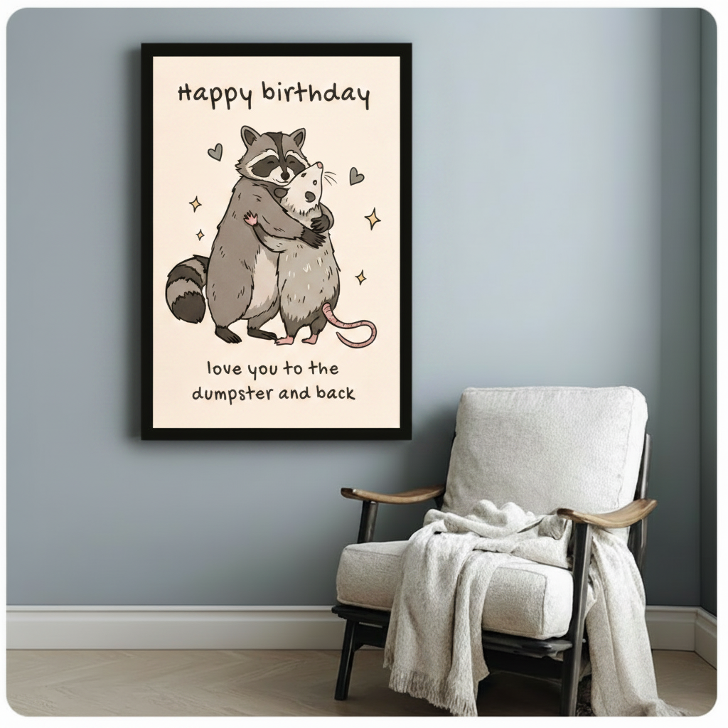 Funny Birthday Raccoon Hug Canvas Wall Art