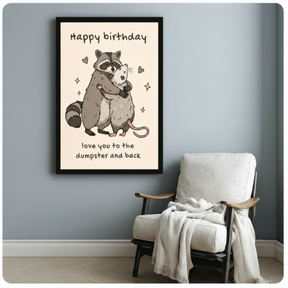 Funny Birthday Raccoon Hug Canvas Wall Art
