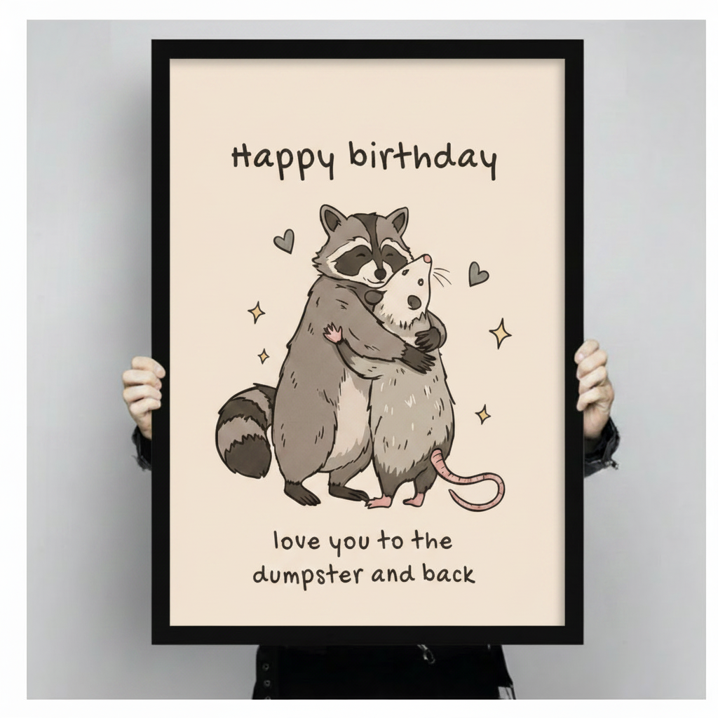 Funny Birthday Raccoon Hug Canvas Wall Art