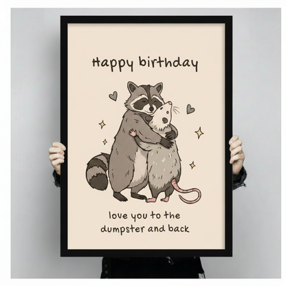 Funny Birthday Raccoon Hug Canvas Wall Art