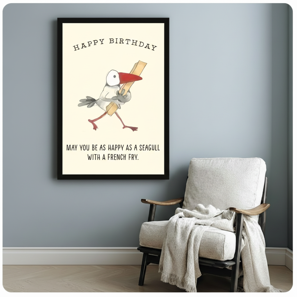 Happy Birthday Seagull French Fry Canvas Art Wall Art