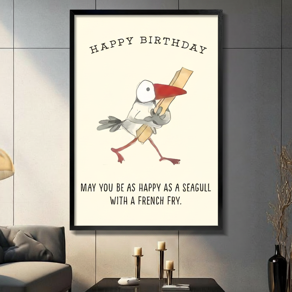 Happy Birthday Seagull French Fry Canvas Art Wall Art