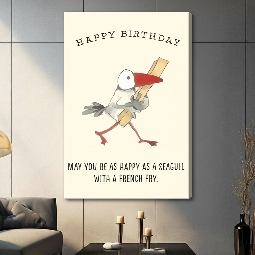 Happy Birthday Seagull French Fry Canvas Art Wall Art