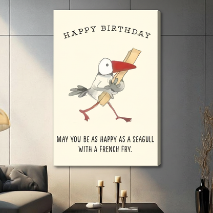 Happy Birthday Seagull French Fry Canvas Art Wall Art
