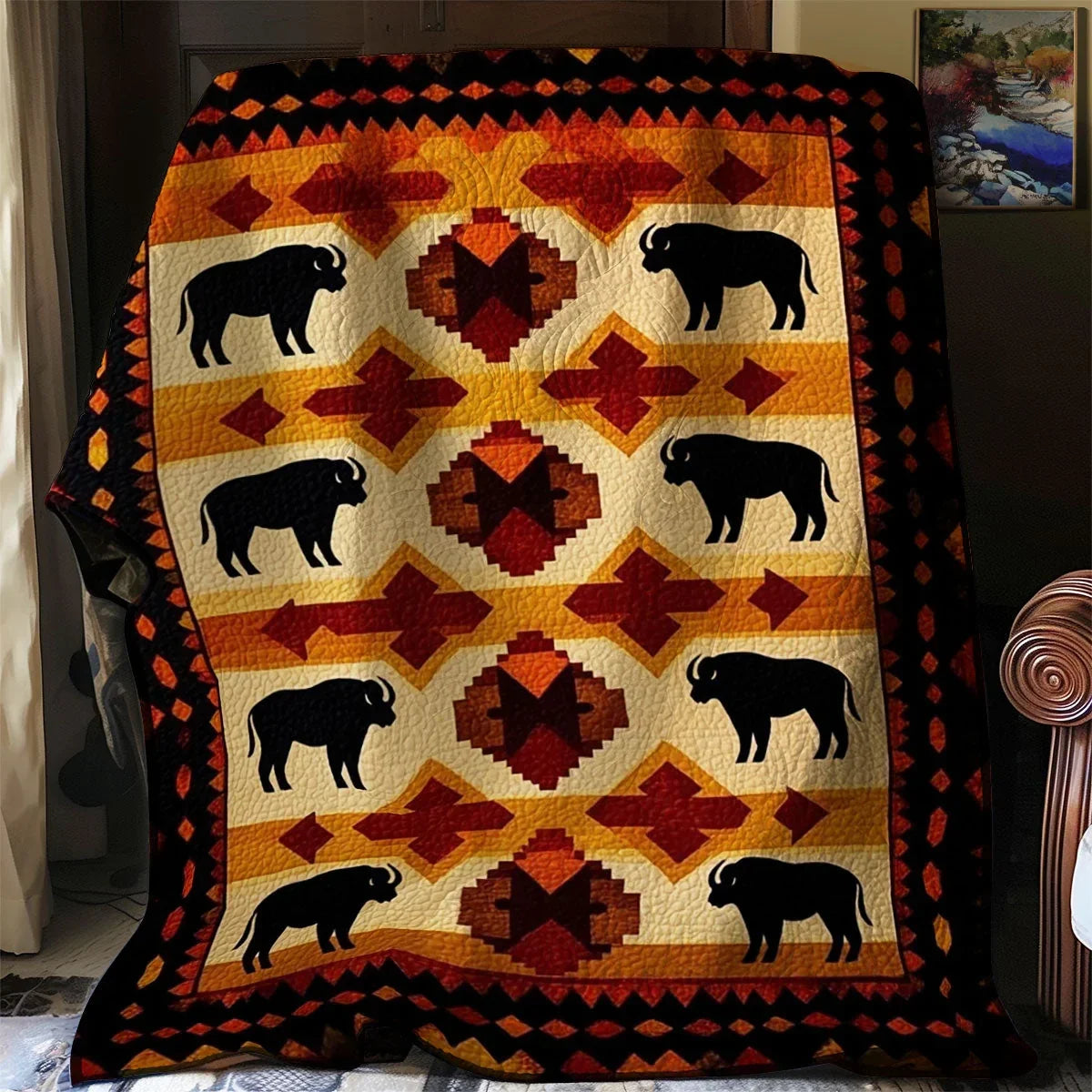 Bison Native American Quilt Blanket