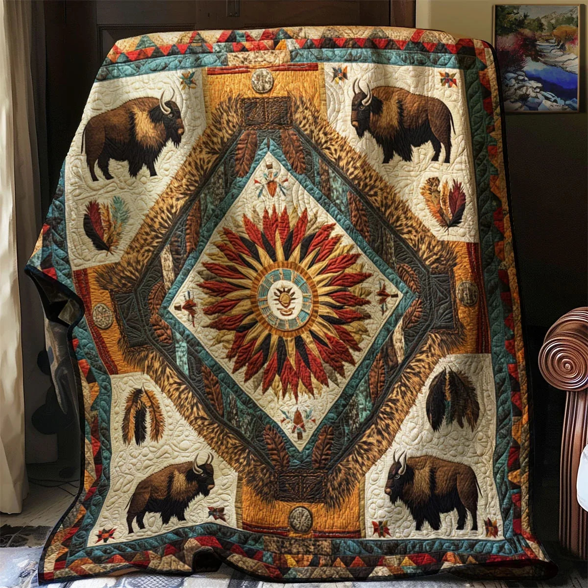 Bison Totem Strength Quilt Blanket