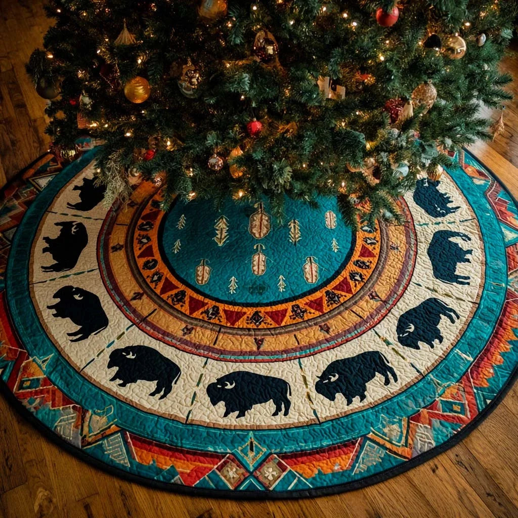 Bison Trail Compass Quilted Tree Skirt