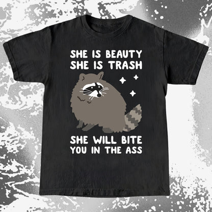 She Is Beauty She Is Trash Raccoon, funny meme tee gift (view 3)