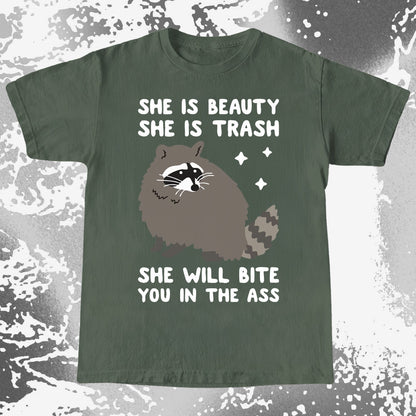 She Is Beauty She Is Trash Raccoon, funny meme tee gift (view 5)