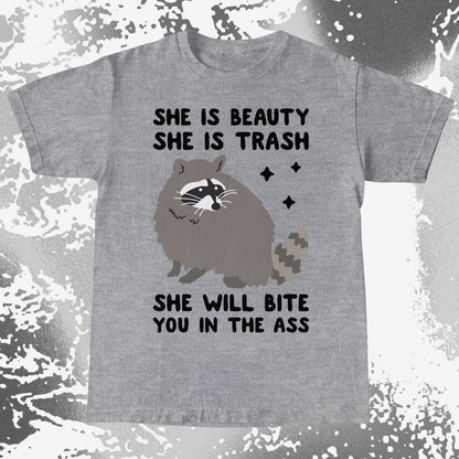 She Is Beauty She Is Trash Raccoon, funny meme tee gift (view 6)