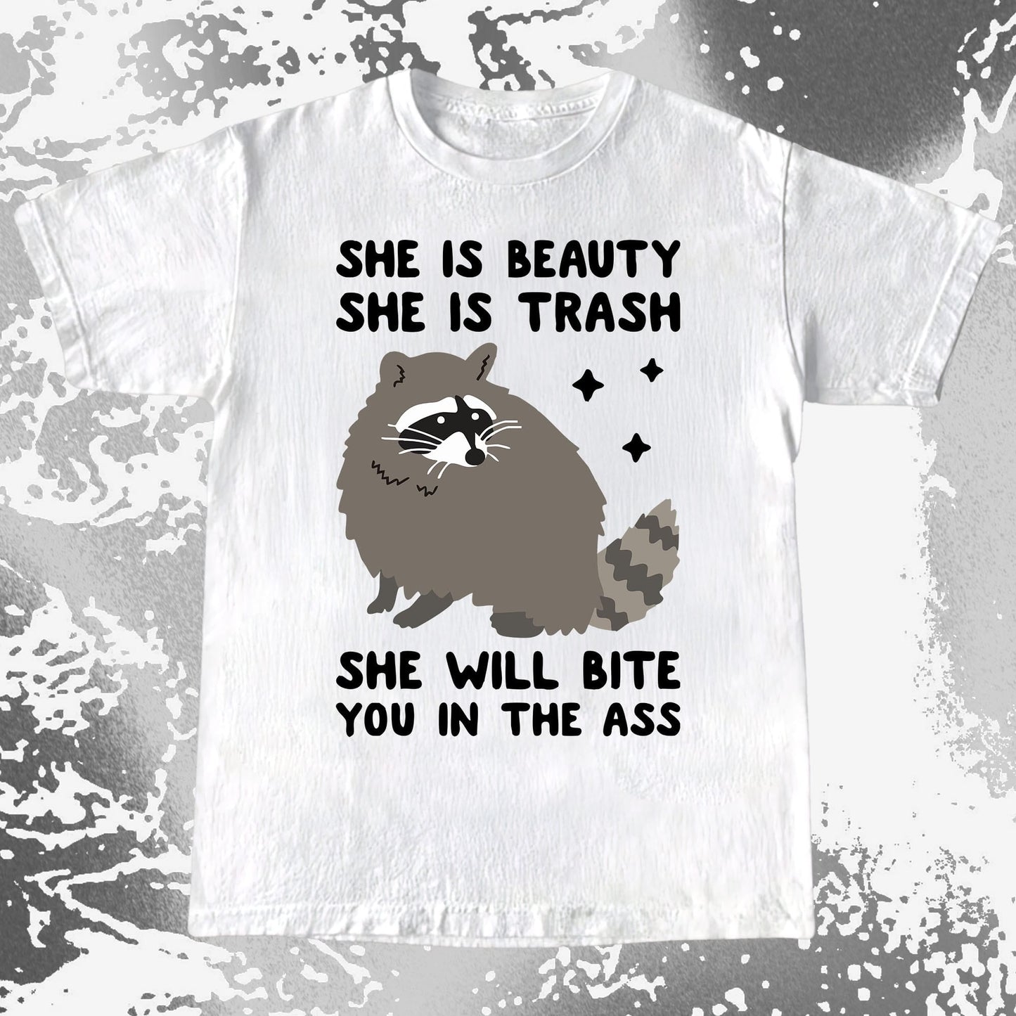 She Is Beauty She Is Trash Raccoon, funny meme tee gift (view 2)