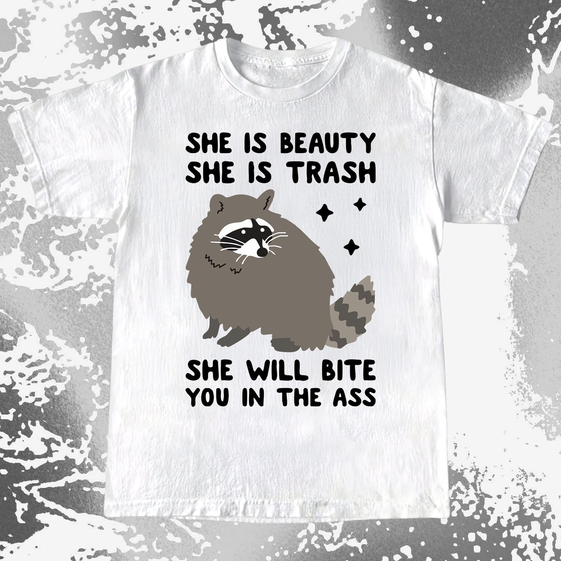 She Is Beauty She Is Trash Raccoon, funny meme tee gift (view 2)