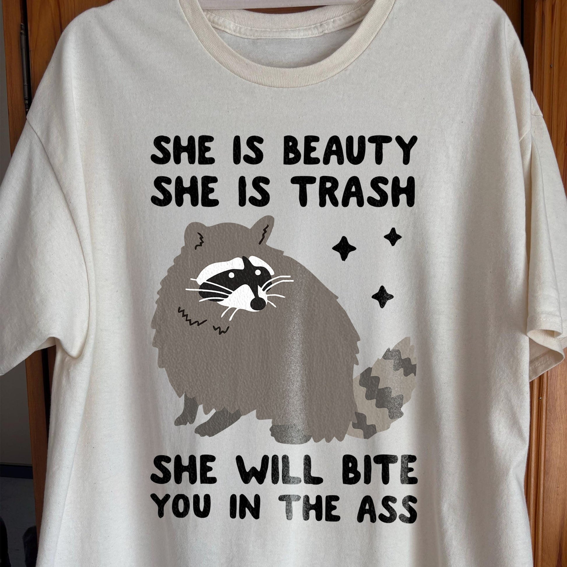 She Is Beauty She Is Trash Raccoon, funny meme tee gift