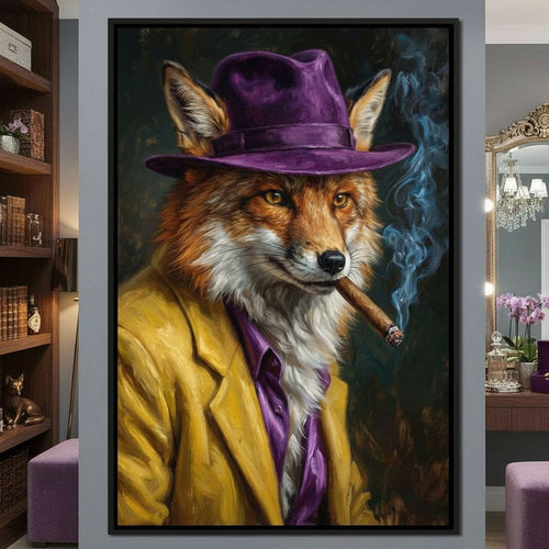 Gentleman Fox Smoking Cigar Canvas Wall Art