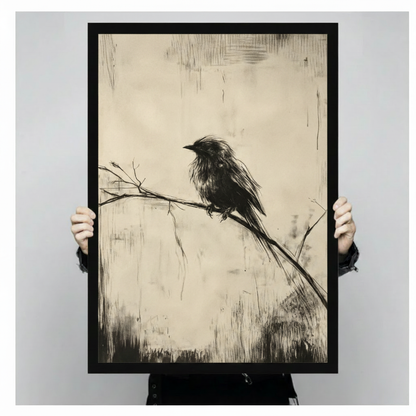Minimalist Black Bird Branch Canvas Art Wall Art