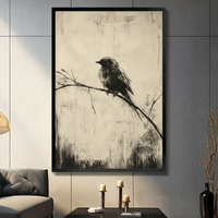 Minimalist Black Bird Branch Canvas Art Wall Art
