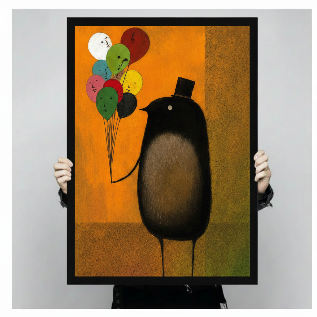 Surreal Top Hat Bird Balloon Canvas Wall Art