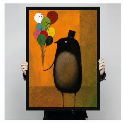 Surreal Top Hat Bird Balloon Canvas Wall Art