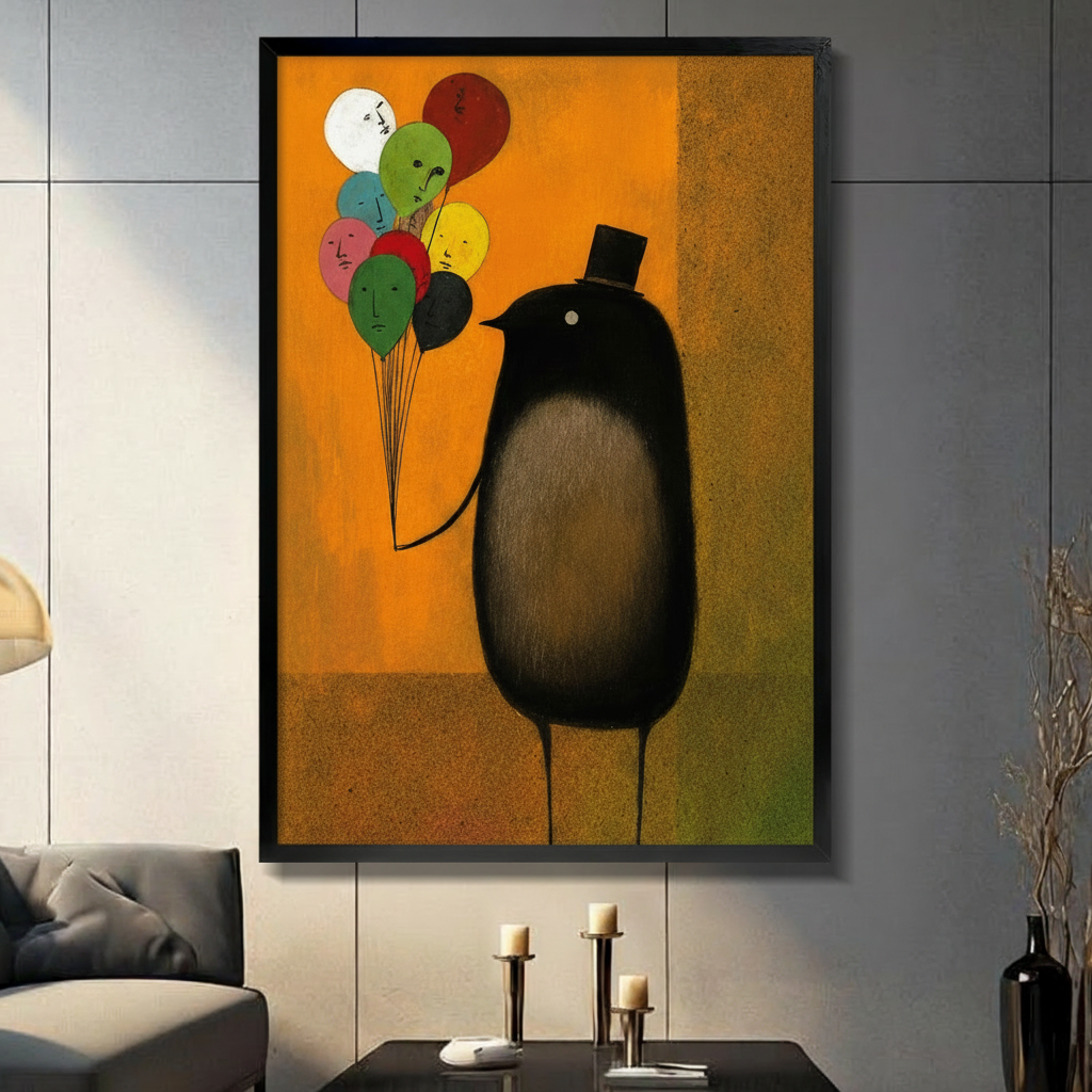 Surreal Top Hat Bird Balloon Canvas Wall Art