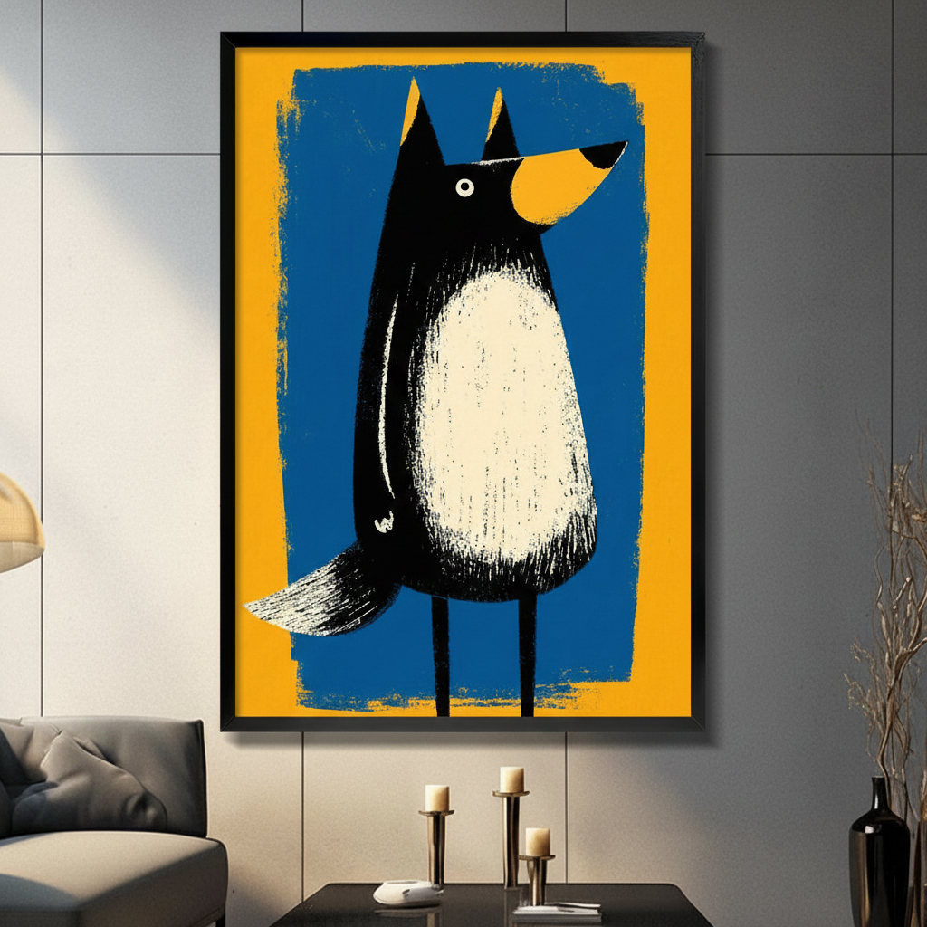 Bold Black Dog Blue Yellow Street Art Canvas Wall Art