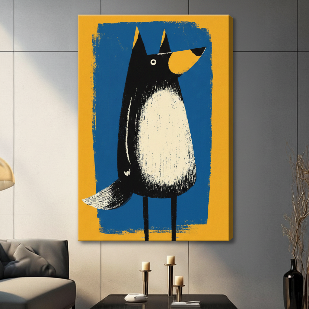 Bold Black Dog Blue Yellow Street Art Canvas Wall Art