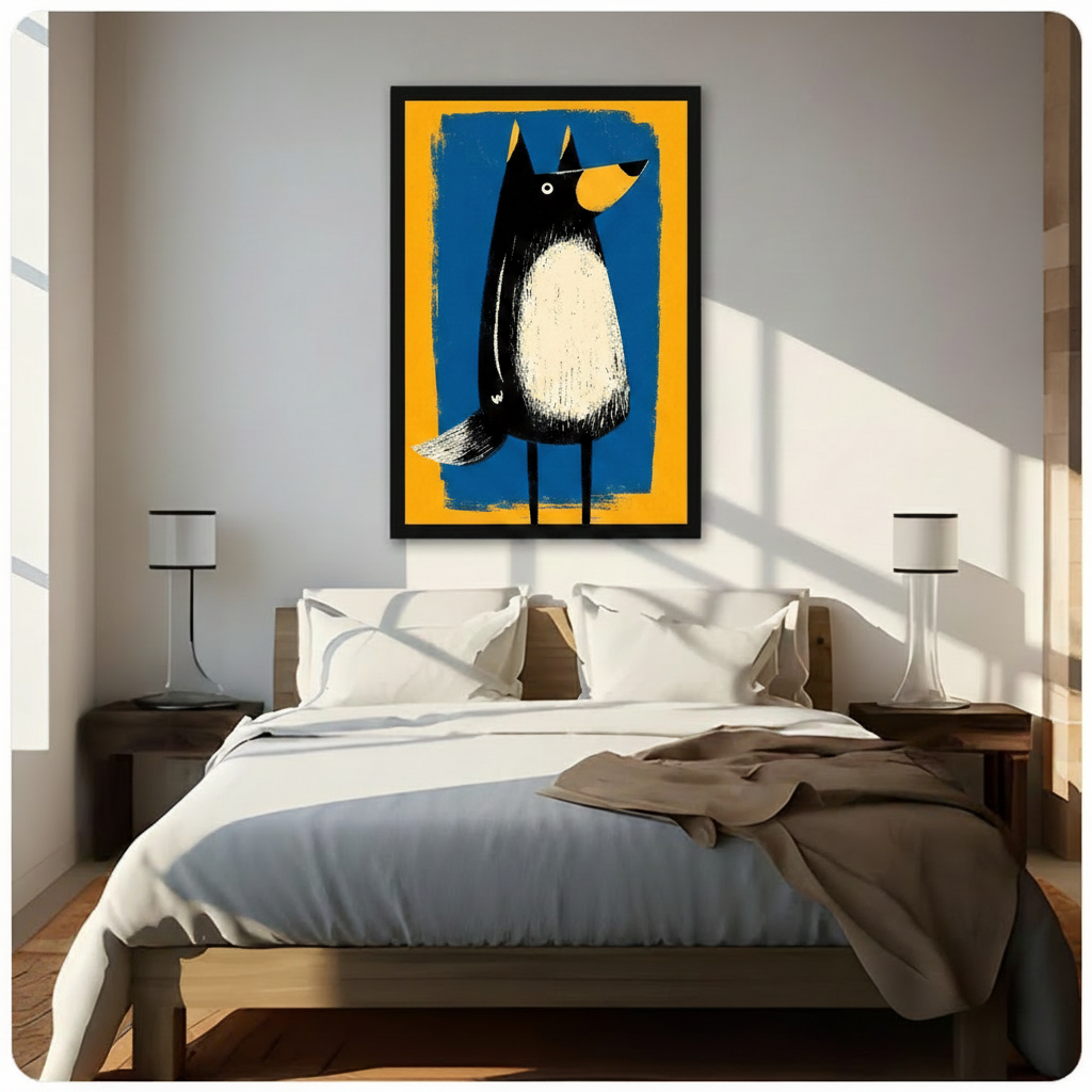 Bold Black Dog Blue Yellow Street Art Canvas Wall Art