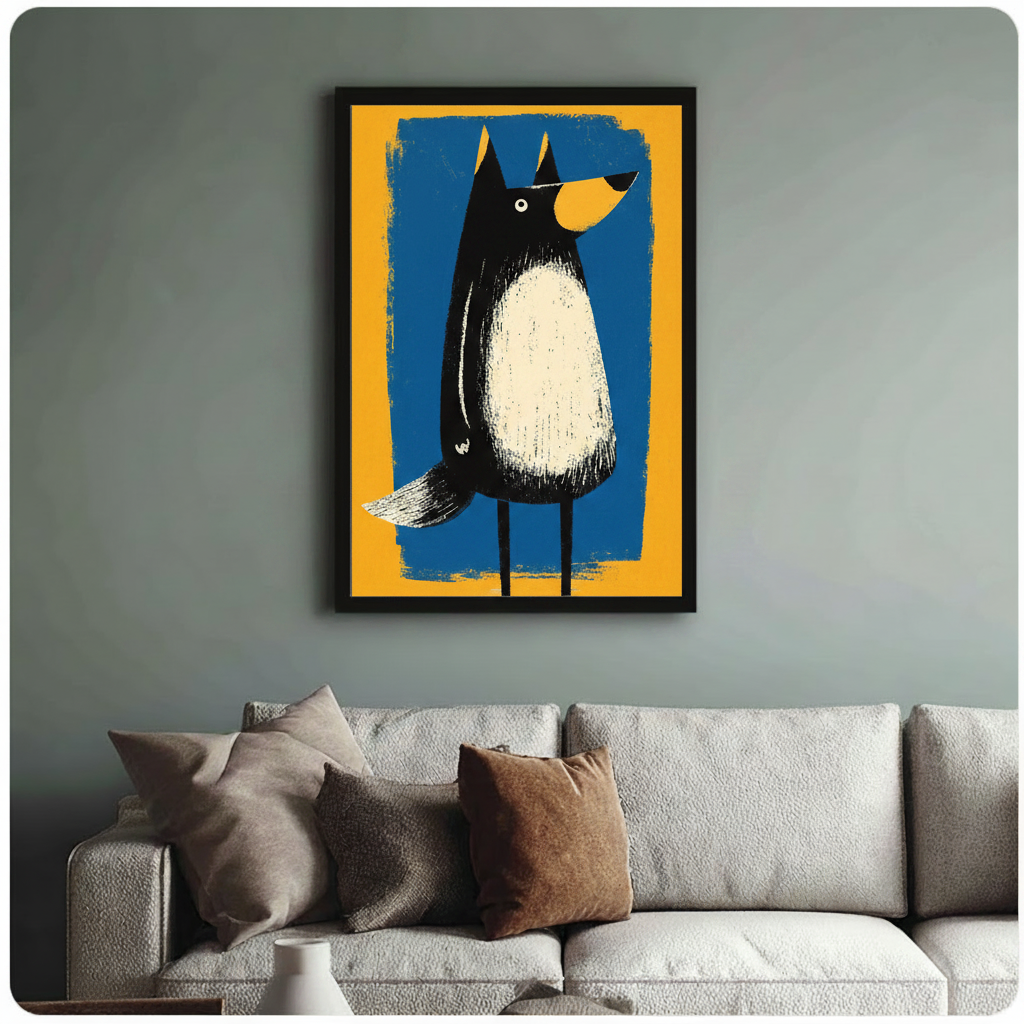 Bold Black Dog Blue Yellow Street Art Canvas Wall Art
