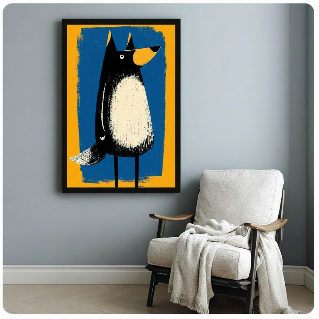 Bold Black Dog Blue Yellow Street Art Canvas Wall Art
