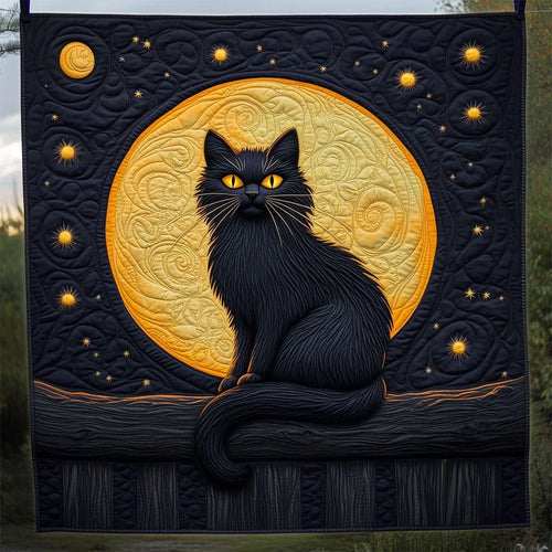 Black Cat And Crescent Moon Quilt Blanket