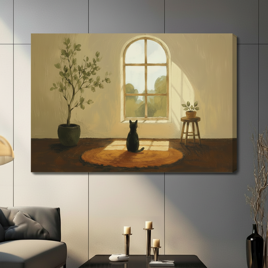 Black Cat Window Oil Painting Canvas Art Wall Art