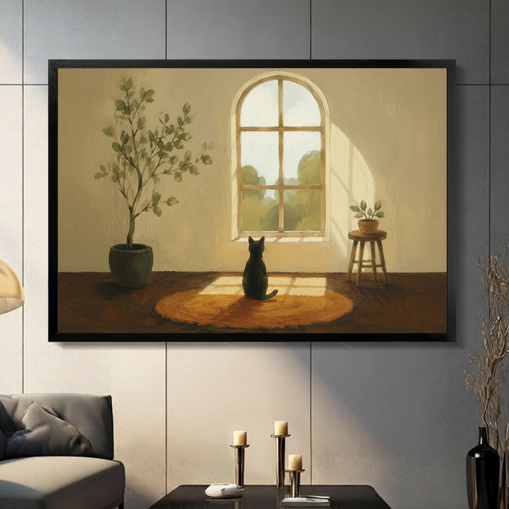 Black Cat Window Oil Painting Canvas Art Wall Art