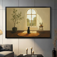 Black Cat Window Oil Painting Canvas Art Wall Art