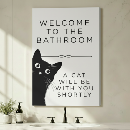 Funny Black Cat Bathroom Wall Art Canvas