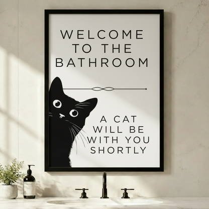 Funny Black Cat Bathroom Wall Art Canvas
