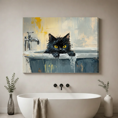 Black Cat Bathtub Oil Painting Canvas Wall Art
