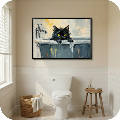 Black Cat Bathtub Oil Painting Canvas Wall Art