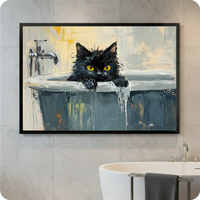 Black Cat Bathtub Oil Painting Canvas Wall Art