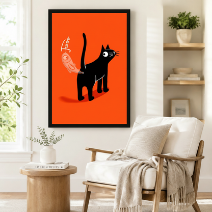 Black Cat Fish Orange Pop Art Canvas Wall Art