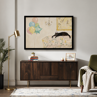 Party Cat Floral Sofa Whimsical Canvas Wall Art