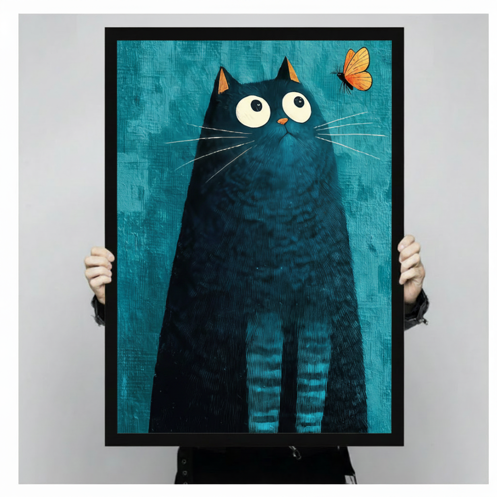 Black Cat Butterfly Teal Canvas Art Wall Art