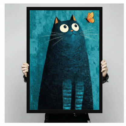 Black Cat Butterfly Teal Canvas Art Wall Art