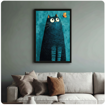 Black Cat Butterfly Teal Canvas Art Wall Art