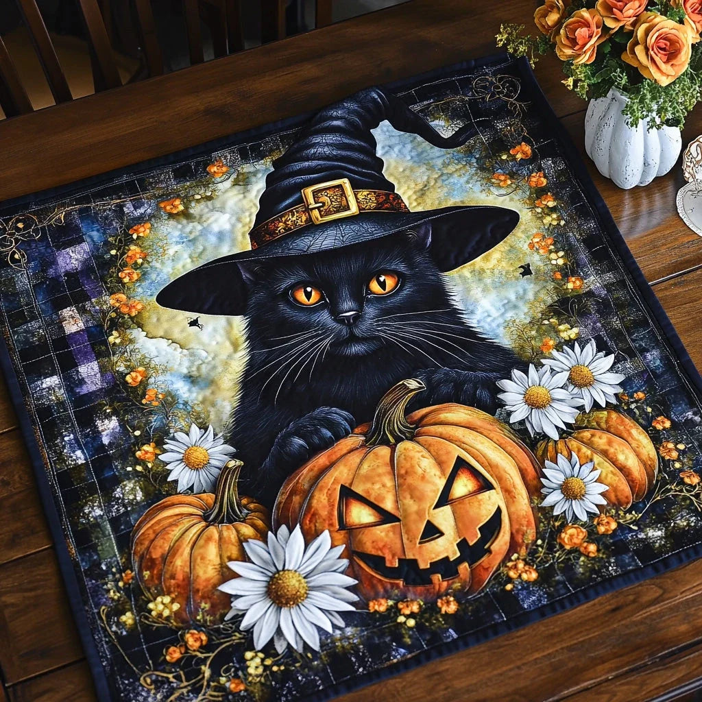 Black Cat Charm Quilted Table Topper