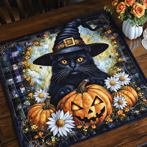 Black Cat Charm Quilted Table Topper