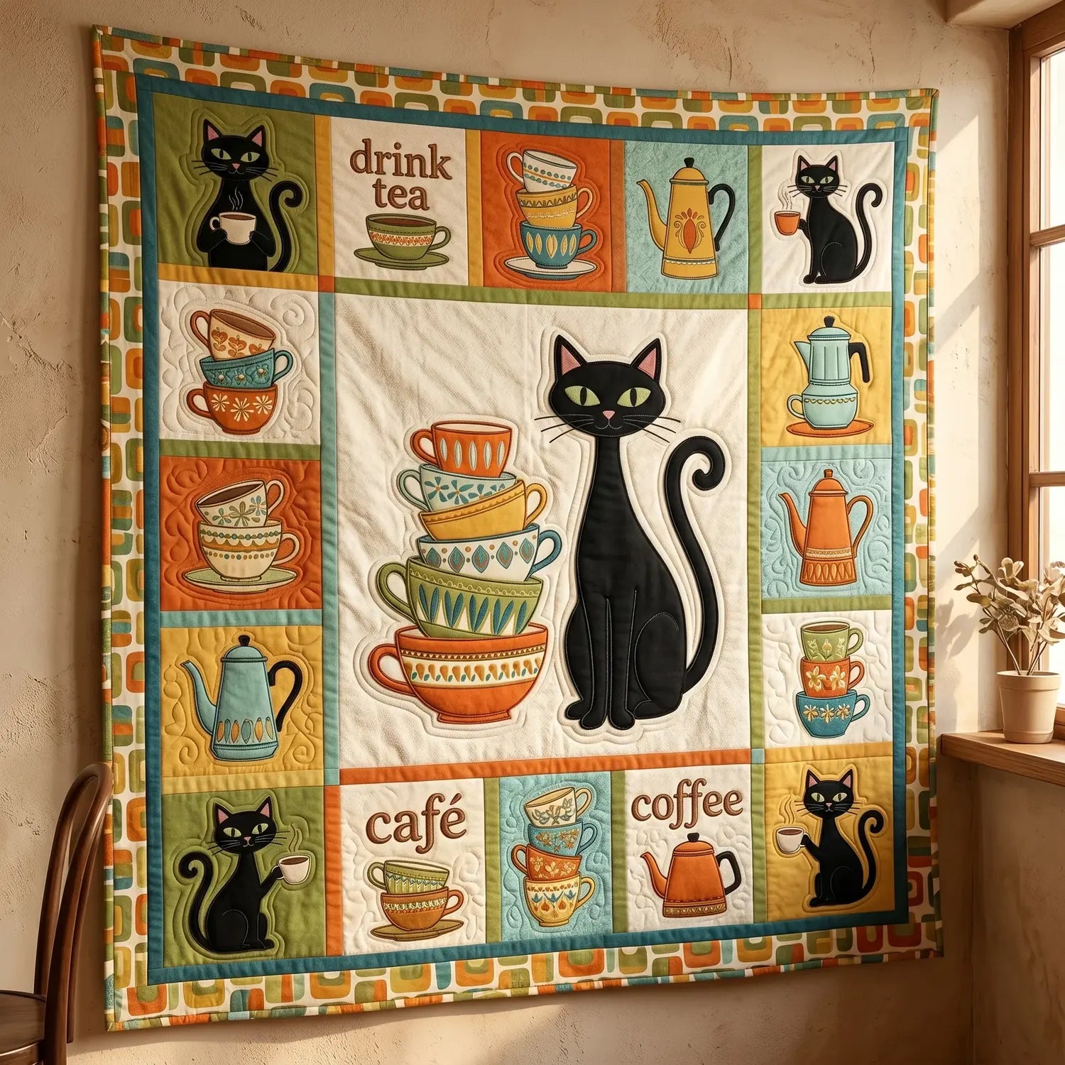Black Cat Chef Quilt Blanket