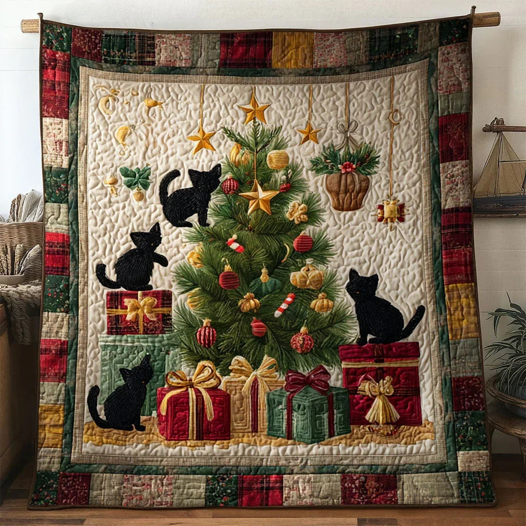 Black Cat Christmas Blessing Quilt Blanket