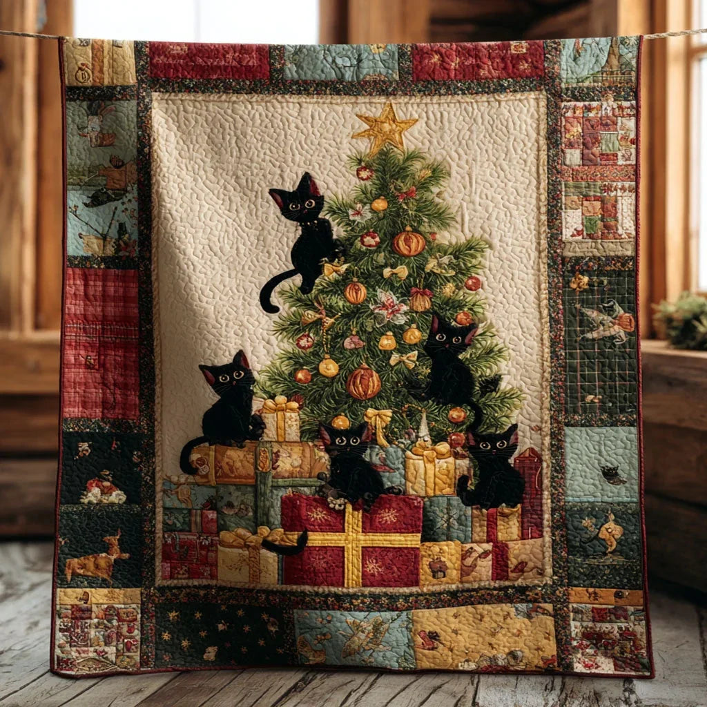 Black Cat Christmas Gifts Quilt Blanket
