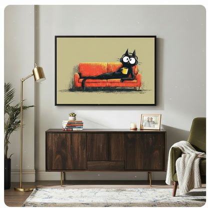Black Cat Lounge Coffee Headphones Canvas Wall Art
