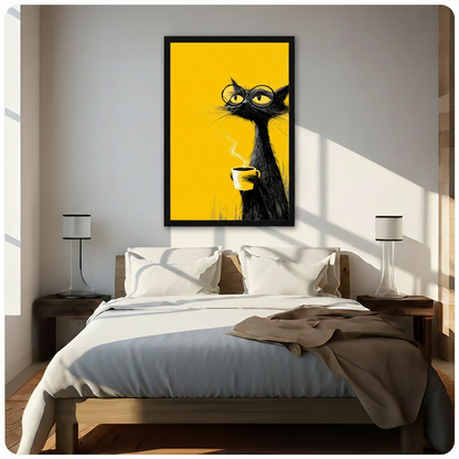 Intellectual Black Cat Coffee Canvas Wall Art