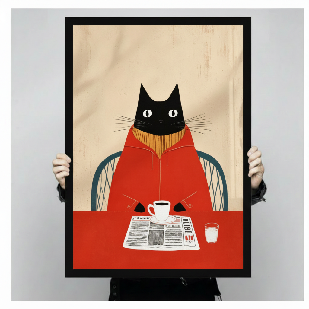 Morning Ritual Black Cat Reading Newspaper Canvas Art